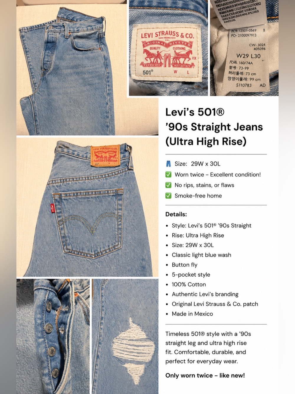 Levi's 501 Light Blue Straight Jeans